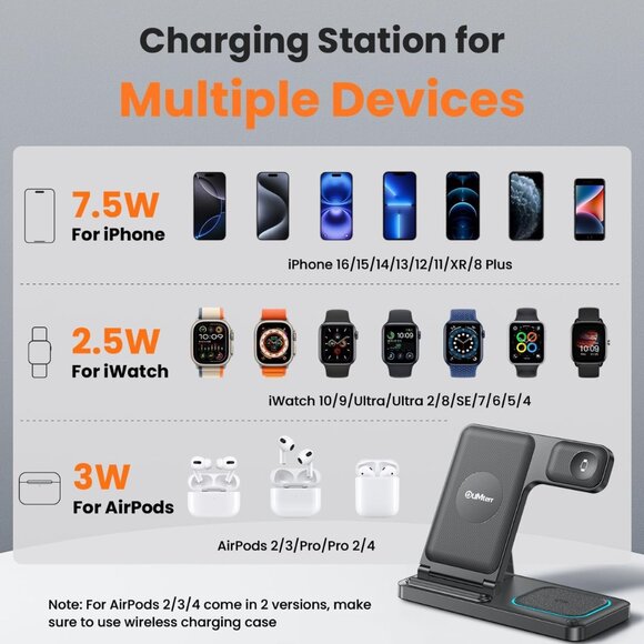 3 in 1 Wireless Charger for iphone 16 15 14 13 12  11 XR 8, Apple Charging Stati - Picture 5 of 7
